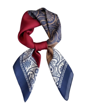 BLAUW korte vierkante dames sjaal paisleyprint rood-bruin-marine 70x70cm