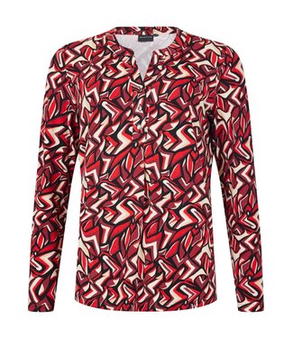 Brandtex. dames t- shirt fantasy- print met plooitjes en knopen rood Brandtex
