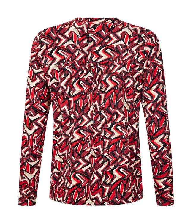 dames t- shirt fantasy- print met plooitjes en knopen rood Brandtex