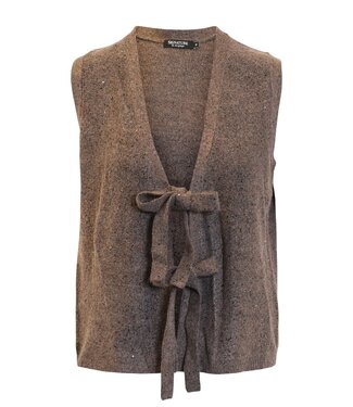 Signature dames gilet met glitters en strik bruin Signature