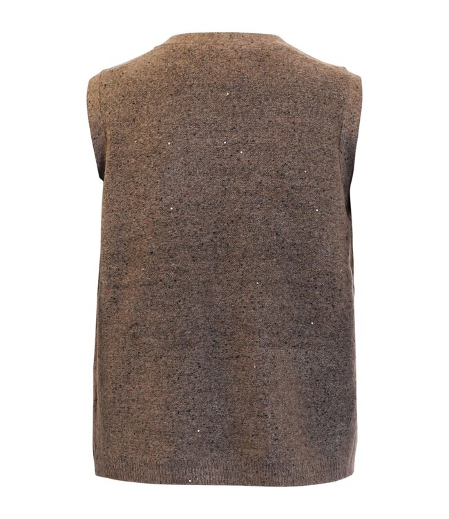 dames gilet met glitters en strik bruin Signature