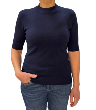 Marinello effen dames pullover turtleneck korte mouw marine Marinello