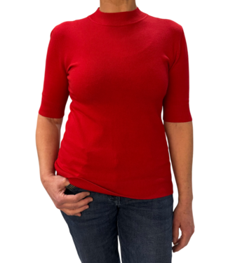 Marinello effen dames pullover turtleneck korte mouw rood Marinello