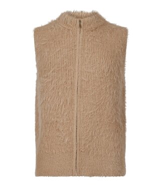Sunday zacht en harig dames gilet met ritssluiting donker- beige Sunday