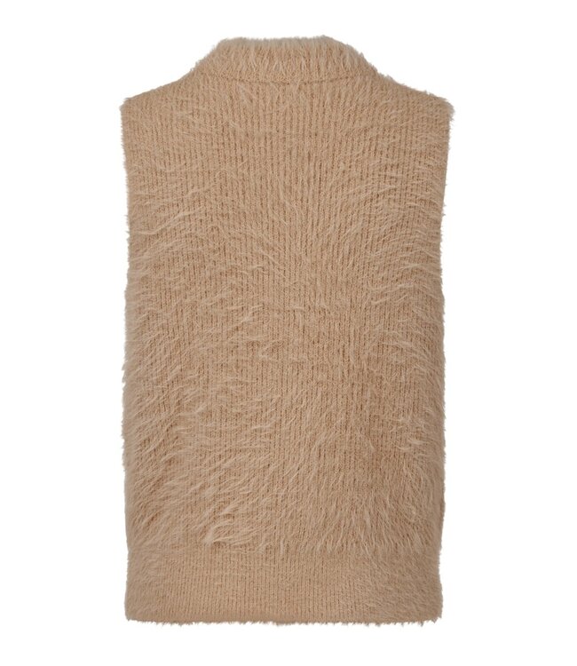 zacht en harig dames gilet met ritssluiting donker- beige Sunday