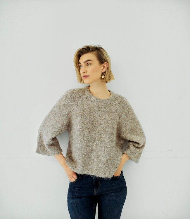 dames trui "Grslulu" met 7/8 mouwlengte effen taupe FreeQuent
