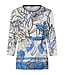 dames t- shirt met bloemen print blauw- wit 7/8 mouw Barbara Lebek