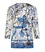 dames t- shirt met bloemen print blauw- wit 7/8 mouw Barbara Lebek