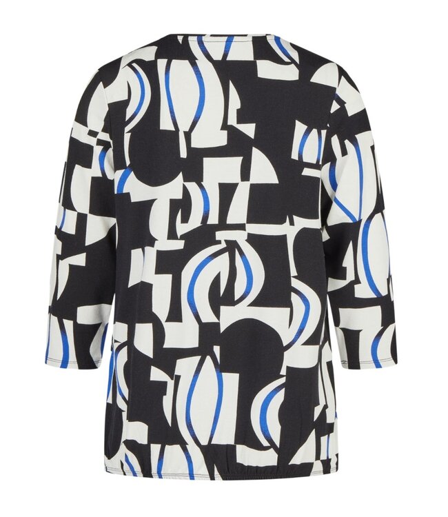 dames blouson shirt Esscher blauw- zwart 7/8 mouw - Barbara Lebek