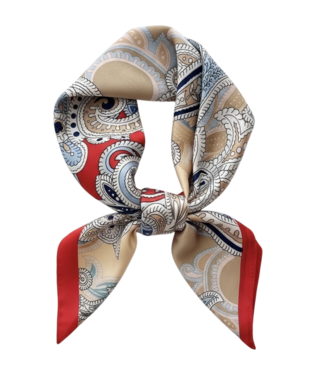 BLAUW korte vierkante dames sjaal paisley print oranje- blauw  70x70cm