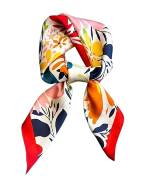 BLAUW korte vierkante dames sjaal fleurige print rood 70x70cm