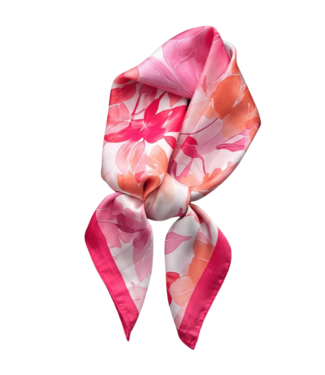 BLAUW korte vierkante dames sjaal bloemenprint fuchsia- roze- oranje 70x70cm