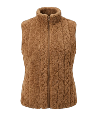 M.X.O. Teddy gilet dames met ritssluiting en kabelmotief camel M.X.O.