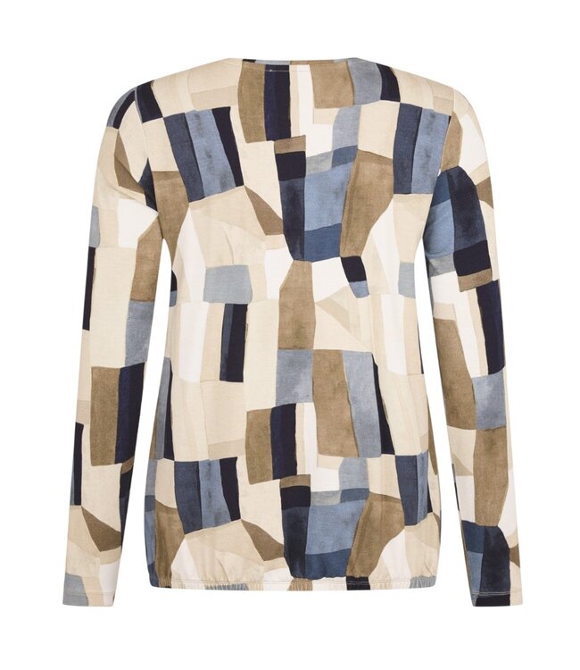 dames blouson shirt blokken beige- blauw Sunday (lange mouw)
