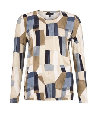 Sunday dames blouson shirt blokken beige- blauw Sunday (lange mouw)