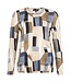 dames blouson shirt blokken beige- blauw Sunday (lange mouw)