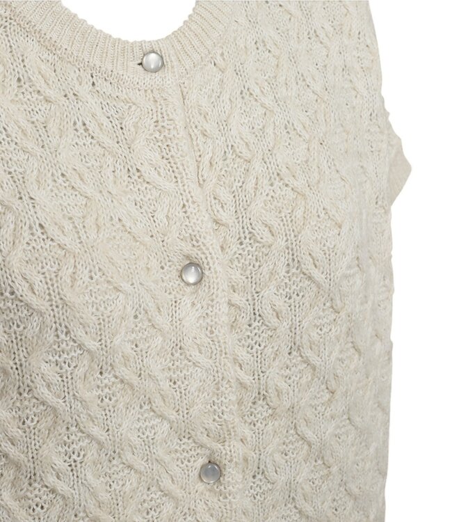 katoenen dames gilet met parel knopen "Cathy" moonbeam- beige FreeQuent