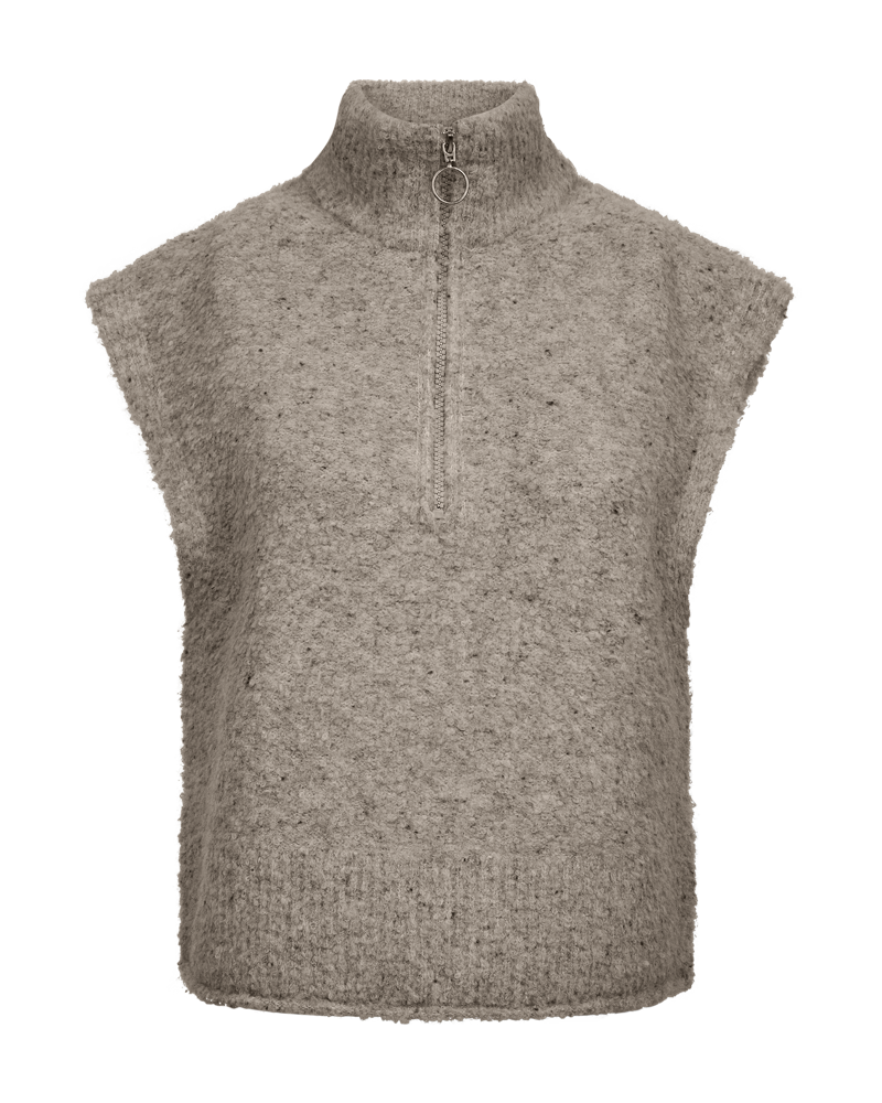 FreeQuent | Gebreid gilet Nemes met rits dames taupe | S t/m XXL