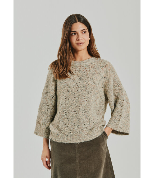wollen dames trui opengewerkt "Estweed pullover" taupe FreeQuent