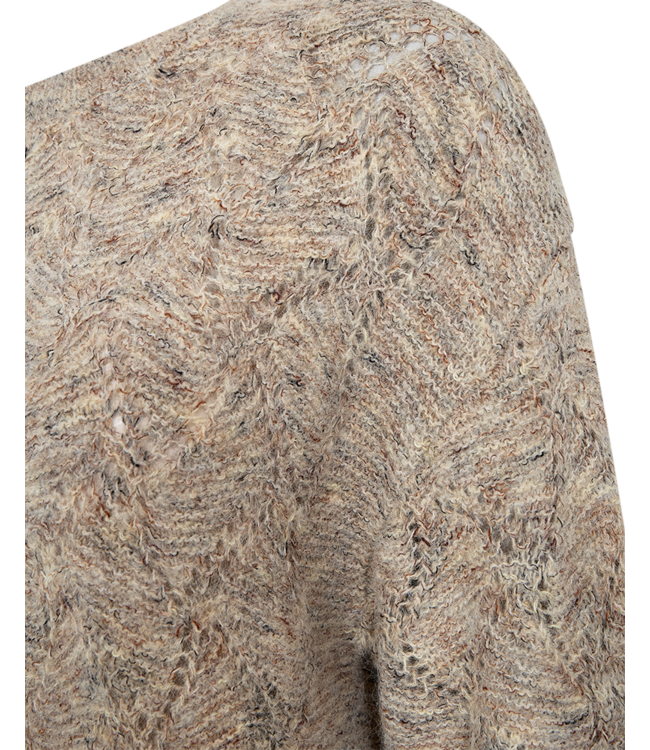 wollen dames trui opengewerkt "Estweed pullover" taupe FreeQuent