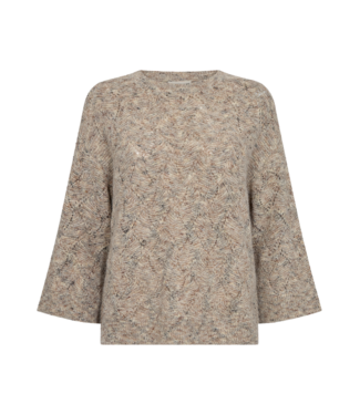 FreeQuent wollen dames trui opengewerkt "Estweed pullover" taupe FreeQuent