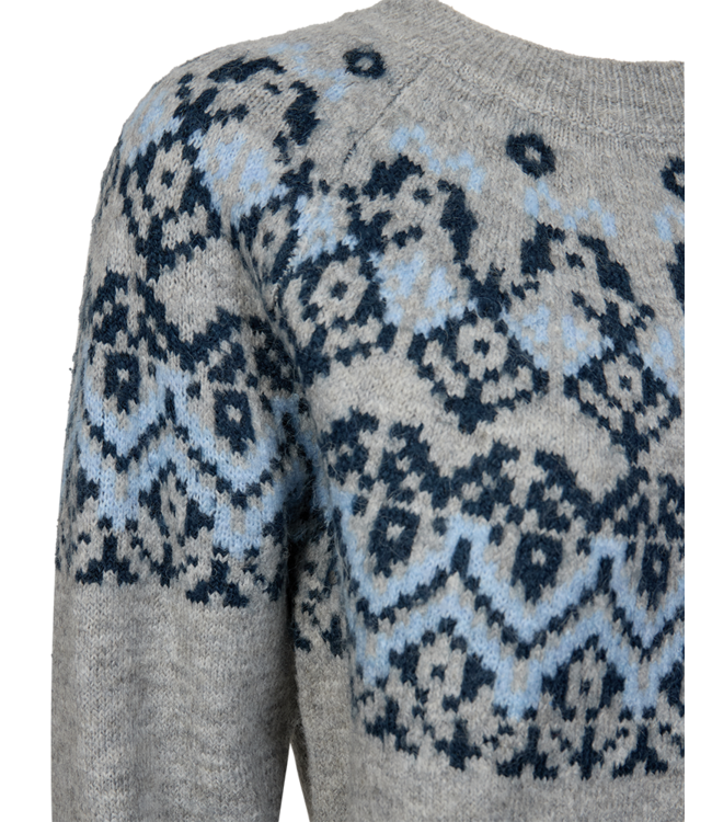 warme dames trui met noorse print "Merla" grijs- blauw FreeQUent