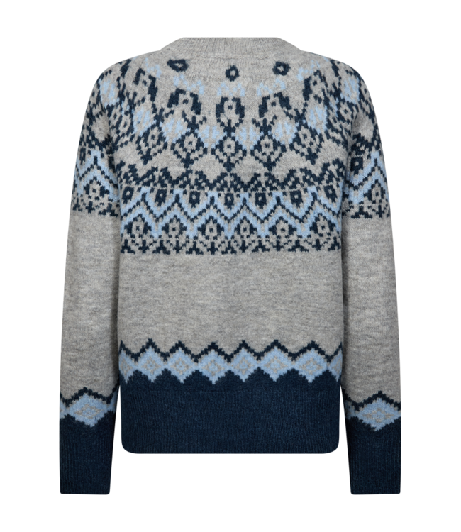 warme dames trui met noorse print "Merla" grijs- blauw FreeQUent