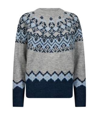 FreeQuent warme dames trui met noorse print "Merla" grijs- blauw FreeQUent