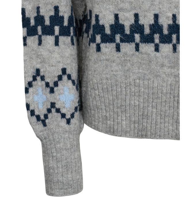 warm dames vest met noorse print "Merla" grijs- blauw FreeQUent