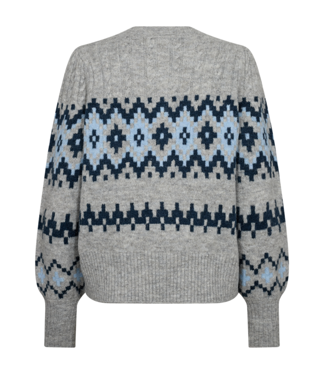 warm dames vest met noorse print "Merla" grijs- blauw FreeQUent
