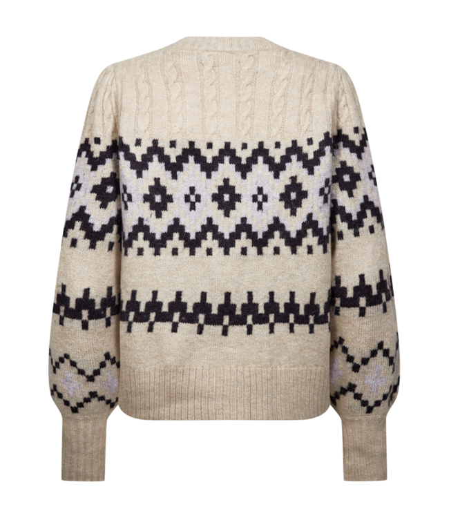 warm dames vest met noorse print "Merla" beige- paars FreeQUent