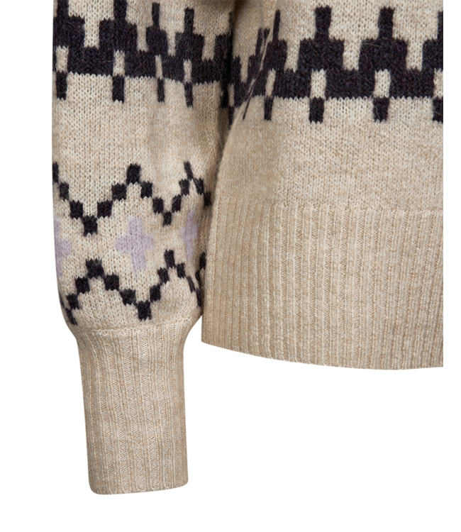 warm dames vest met noorse print "Merla" beige- paars FreeQUent