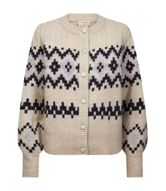 FreeQuent warm dames vest met noorse print "Merla" beige- paars FreeQUent