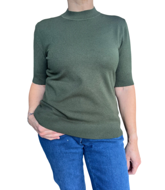 Marinello effen dames pullover turtleneck korte mouw olijfgroen Marinello