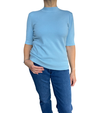 Marinello effen dames pullover turtleneck korte mouw skyblue Marinello