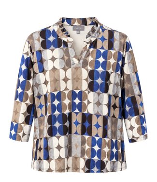 Marinello dames blouson shirt met bolletjes- print blauw- taupe Marinello