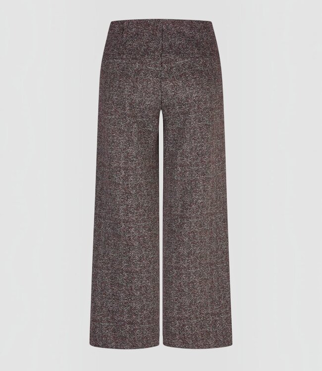 flared stretch broek "Mila" wide-flex visgraat-print bordeaux Anna Montana