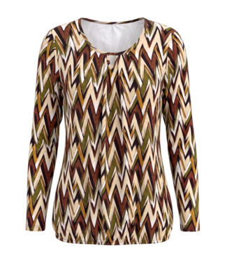 BLAUW dames blouson shirt L/M zigzag print groen- bruin