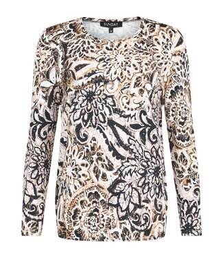 Sunday dames blouson shirt mandala beige- zwart Sunday (lange mouw)