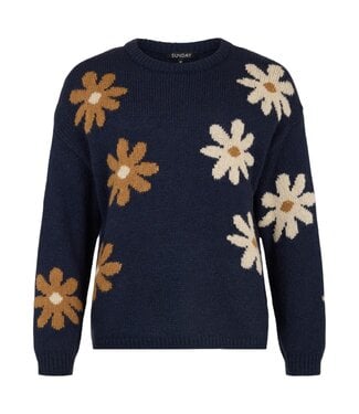 Sunday dames trui met bloemen en wol marine Sunday