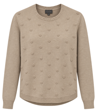 Marinello zachte dames trui met gebreide bloemetjes beige Marinello