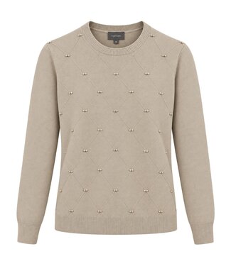 Marinello zachte dames trui met pareltjes en motief beige Marinello