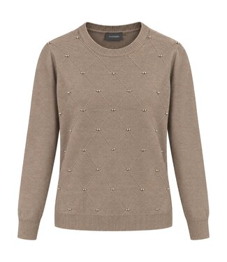 Marinello zachte dames trui met pareltjes en motief taupe Marinello