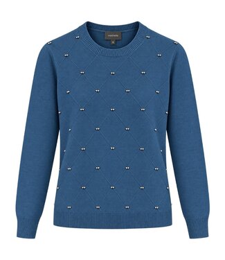 Marinello zachte dames trui met pareltjes en motief jeansblauw Marinello
