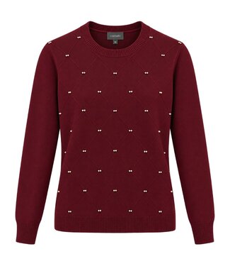 Marinello zachte dames trui met pareltjes en motief bordeaux- rood Marinello