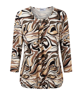BLAUW dames blouson shirt 3/4 mouw marmerprint beige- bruin