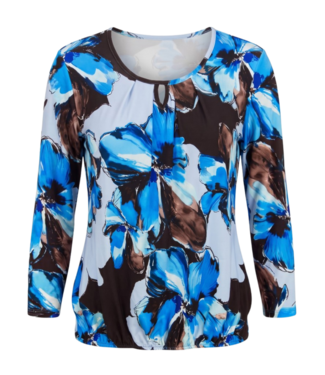 BLAUW dames blouson shirt L/M grote bloemen kobaltblauw