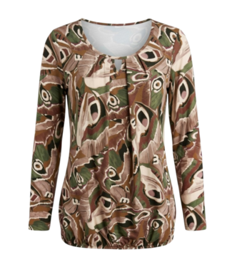 BLAUW dames blouson shirt L/M indian print groen- bruin