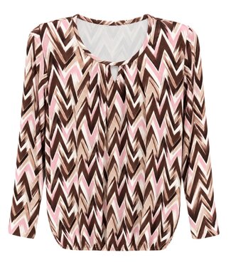 BLAUW dames blouson shirt L/M zigzag print roze- bruin