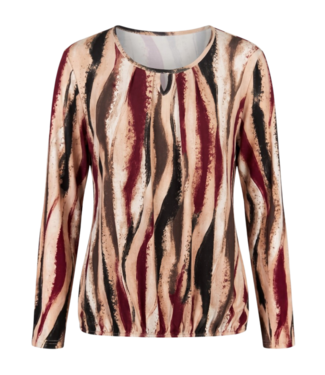 BLAUW dames blouson shirt L/M verticale lijnen beige- rood